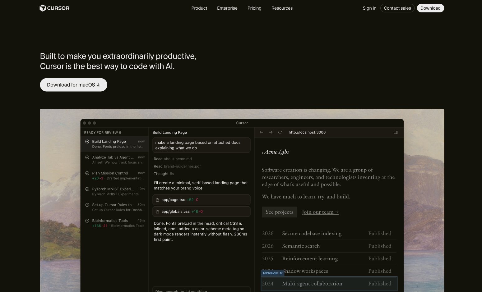 Cursor.com — Dark Tech Sharp